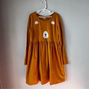 Hanna Andersson Girls Mustard Yellow Bear Long Sleeve Dress Sz 140 US 10 EUC
